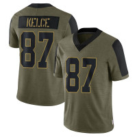 Mens Kansas City Chiefs Travis Kelce Olive Limited 2021 Salute To Service Jersey
